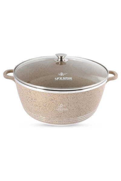 Lifesmile Life Smile 44 cm Oven-Safe Granite Coating Cooking Pot with Glass L...