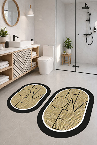 PINKIE HOME Digital Non-Slip Washable Home Jute Look Oval Double Bath Mat Bat...