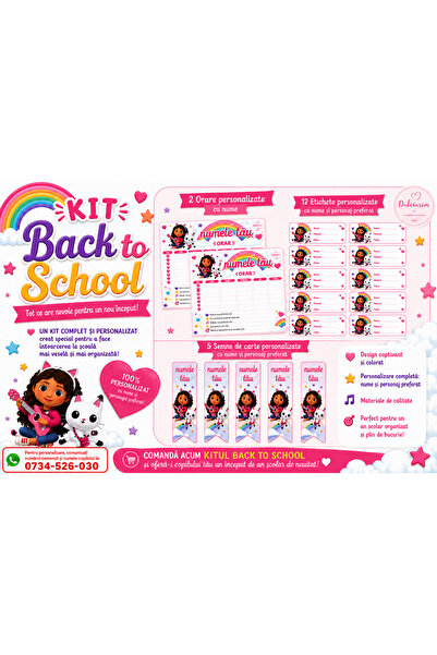 Dulciurim by Loredana Ciulei Kit Scoala Gabby's dollhouse 12 Etichete + 2 ora...