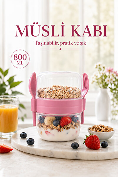 Sariva Home 800 ml Double Layer Muesli and Yogurt Container, Spoon and Fork I...
