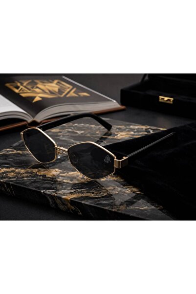 SBR Ochelari de soare PRISM cu design geometric și ramă aurie