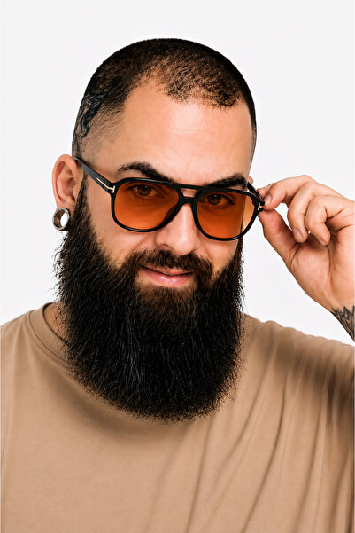 BAPPİR Rectangular Frame Uv Protected Orange Glass Men's Sunglasses