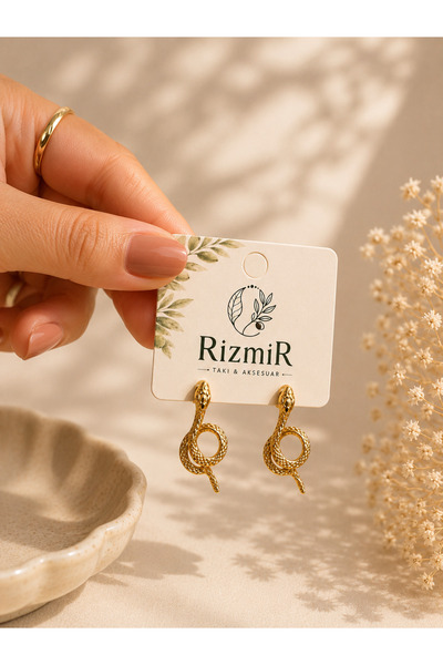 rizmir Gold Yılan Figürlü Küpe