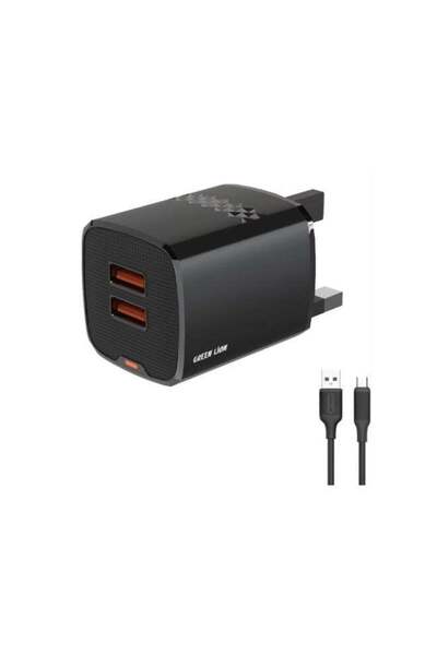 Green Lion Dual Port Wall Charger with USB-A to USB-C Cable, 10.5W per USB-A ...