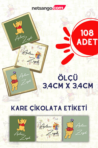 Netsan Etiket Winnie The Pooh Bebek 3,4cm 108 Adet Çikolata Etiketi - İSİM GÖ...
