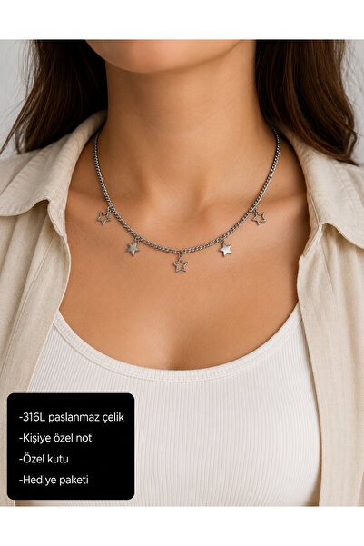 HER ŞEY NOTA www.herseynota.com Asterique Star Dangle Women's Necklace 316L S...