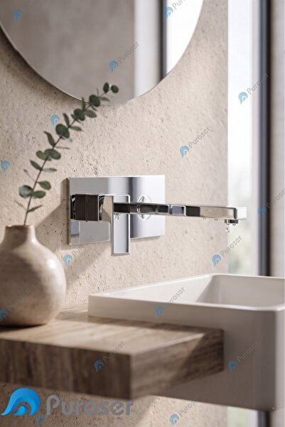 PUROSER Krom Renk Ankastre Lavabo Bataryası Tam Set ( Sıva Altı Mekanizma Dah...
