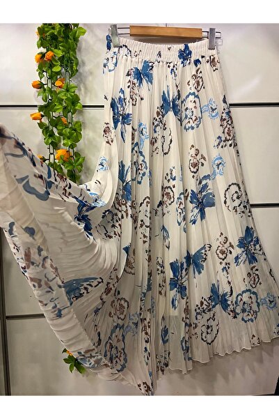 edu collection Patterned Chiffon Flared Bell-Bottom Skirt with Lining