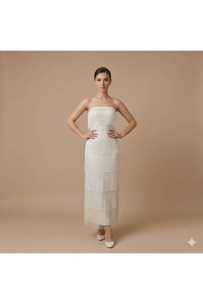 ranin Luxury White Evening Dress Beaded Layered Lace Applique Taffeta Lining