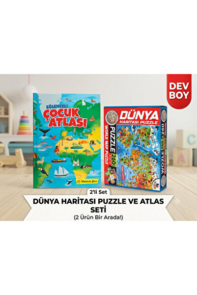 PUZZLELAND Yükselen Zeka Eğlenceli Çocuk Atlası Dev Boy + Totteriq 260 Parça ...