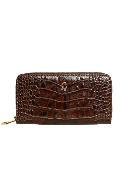 Platin Brown Leather Crocodile Print Women's Wallet