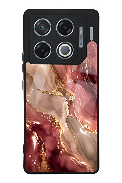 Spoyi İnfinix GT 20 Pro Burgundy Gold Marble Tasarımlı Glossy Telefon Kılıfı