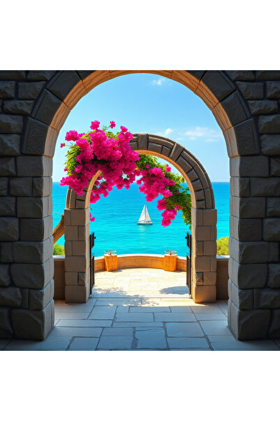 Mefan Duvarda Sanat Bohem 3D Taş Kemer Akdeniz Koyu Manzaralı Kendinden Yapış...