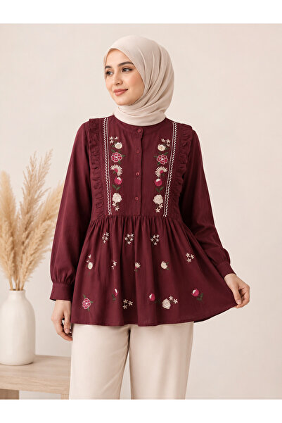 LAYARA COUTURE LINEN PLEATED TOP EMBROIDERED LOOSE FIT (FIT UP TO SMALL to LA...