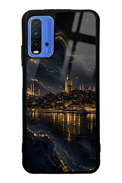 Spoyi Xiaomi Redmi 9T Golden Galata Night Tasarımlı Glossy Telefon Kılıfı