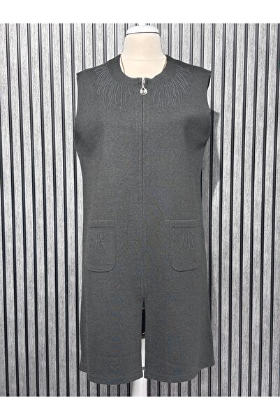 Özenli Triko Steel Knit Zippered Long Tunic Mother's Vest