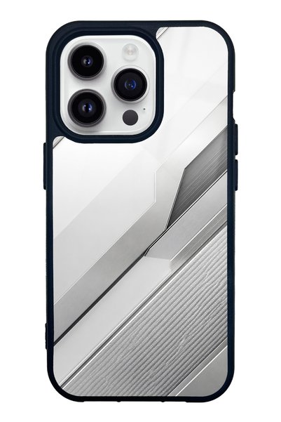 Spoyi iPhone 14 Pro Silver Titanium Edge Design Glossy Phone Case