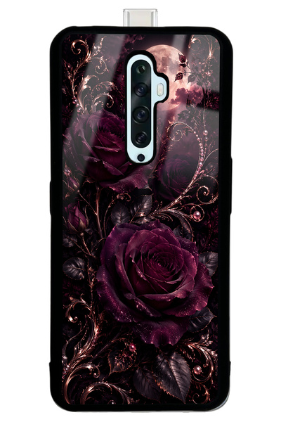 Spoyi Oppo Reno 2Z Moonlit Burgundy Rose Tasarımlı Glossy Telefon Kılıfı