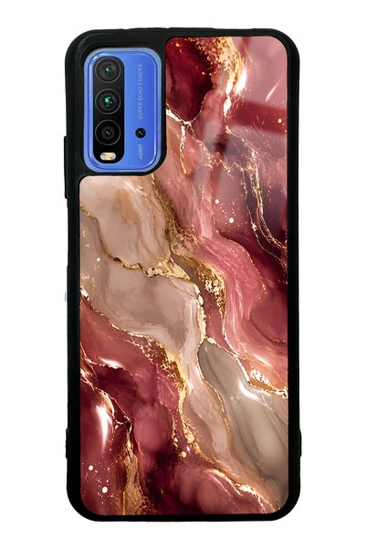 Spoyi حافظة هاتف لامعة بتصميم رخامي ذهبي بورجوندي لهاتف Xiaomi Redmi 9T