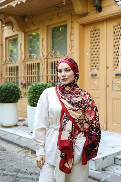 ENRİCO FERRİ Petra Brush Paint Pattern Shawl - Burgundy Cream