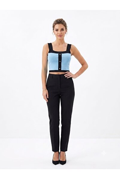 onno style women Strapless Sleeveless Button Detail Tricot Women's Bluz