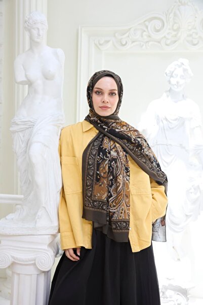 ENRİCO FERRİ Petra Nazende Patterned Shawl - Mustard Black