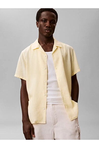 Calvin Klein SS CAMP COLLAR SOLID, 41M, L Erkek Sarı Gömlek