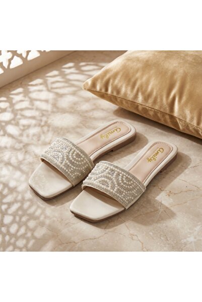 Fuzhoulanyang Women's Rhinestone Block Heel Slide Sandals, White Glitter Crys...