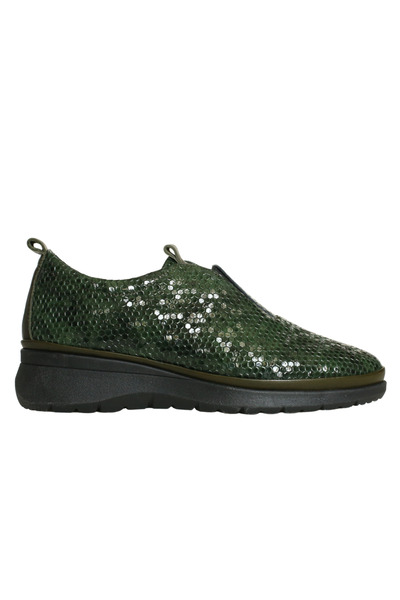 Platin Green Patent Leather Print Women's Comfort Casual Shoes