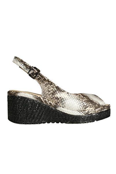 Platin Gold Snake Print Leather Women's Wedge Heel Sandals