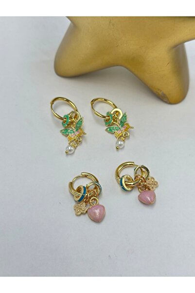 BYYEŞO Charm Detail Hoop Earrings (Brass Plated) Pink