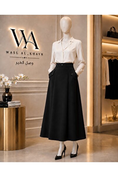 WASL ALKHAIR Women's Classic Cut Wide Skirt with Covered Front Pockets - 41cm...
