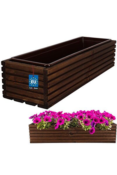 KOTARBAU Jardinieră din lemn pentru terasă cu inserție, maro, 64 x 20 CM