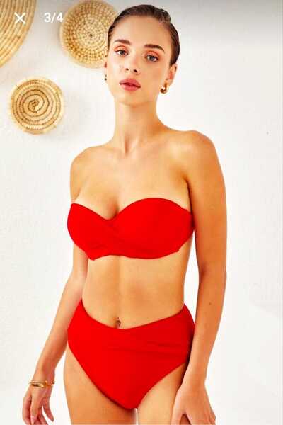 Lapiano Boş kaplı model straplez yüksek bel bikini takımı