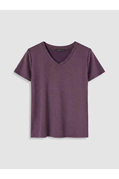 LC Waikiki Lcw Everyday Damson V-Neck Soft Touch Women's T-Shirt
