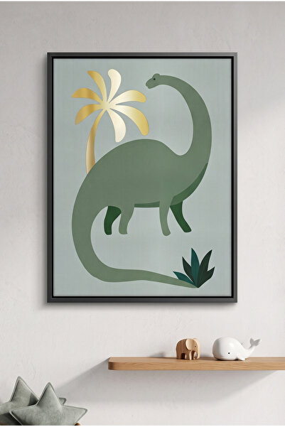 Jasmine Art Green Dinosaur Kids Wall Art | Portrait Framed Canvas Print with ...