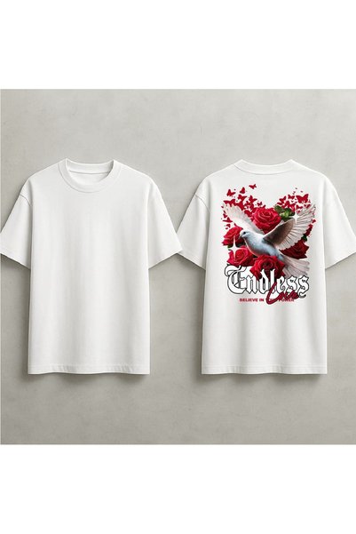 EFEVRA Oversized T-Shirt with Bird and Rose Print