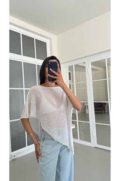 GAUS CO Beyaz Pullu Asimetrik Yaka Triko Bluz GAUS-01700