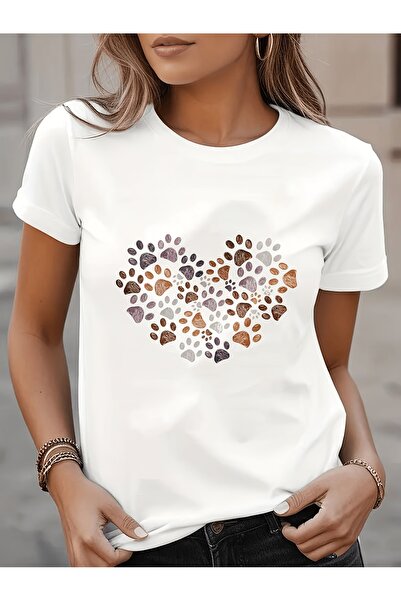NOURAM White Minimalist Maestra Print T-Shirt Short Sleeve Crew Neck -Compati...