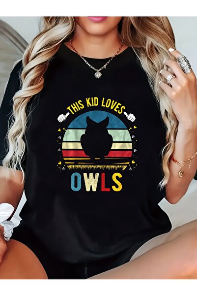 NOURAM تي شيرت نسائي أسود بتصميم جرافيك لمحبي البومة مع نص "This Loves OWLS"،...