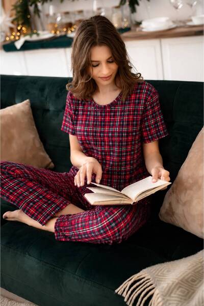 MODABOX 100% Cotton Combed Cotton Pajama Set Short Sleeve T-Shirt and Pajama ...
