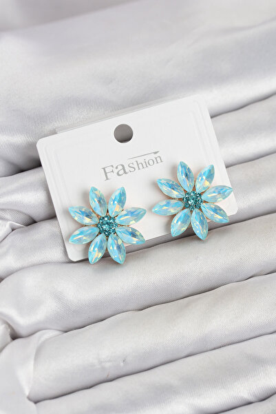 OGHAMAY Ice Blue Color Crystal Stone Lotus Flower Model Women's Earrings