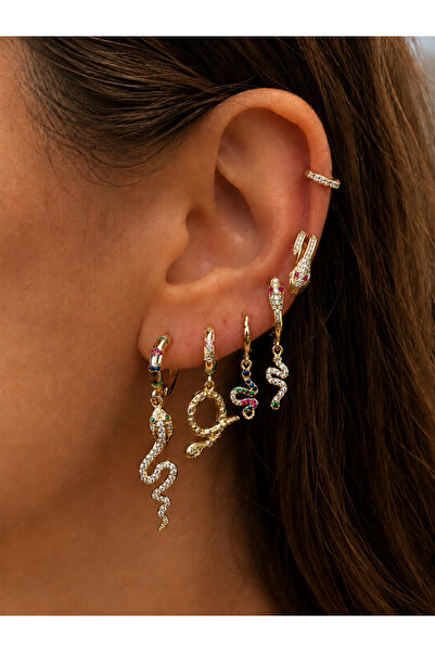 BURCU JEWELRY Medusa 6’lı Yılan Küpe Seti