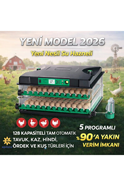 Epilons FX-128 Model Tam Otomatik Kuluçka Makinesi – Çift Katlı, Çift Güç Sis...