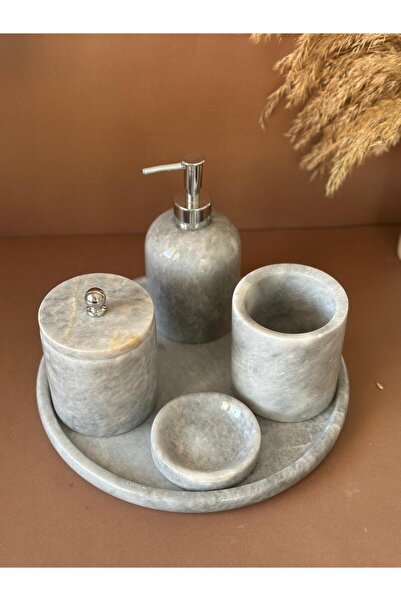 best side Decorative Natural Gray Marbroom Accessory 5 Pieces Marbroom Bathro...