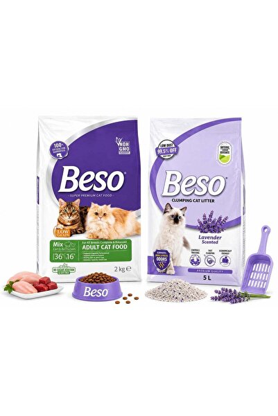 Beso Adult Cat Food Lamb & Chicken 2kg + Lavender Scented Clumping Cat Litter...