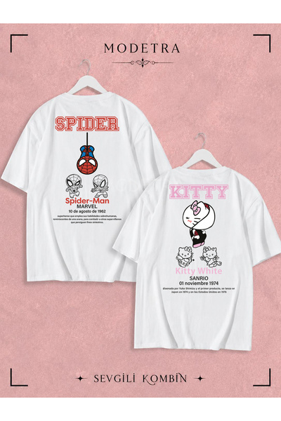 Modetra Women Men Unisex Spider Kitty Written Back Print Lover Couple Combina...