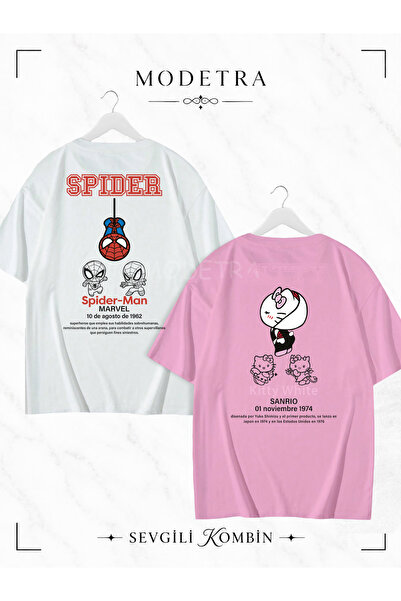 Modetra Women Men Unisex Spider Kitty Written Back Print Lover Couple Combina...