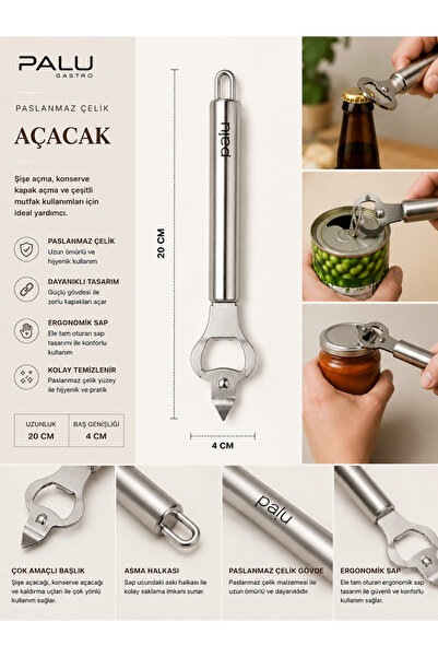 PALU GASTRO Stainless Steel Multi-Purpose Opener – 20 cm Bottle and Can Opener