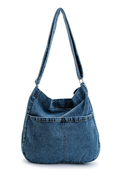 minebag Double Pocket Denim Women's Crossbody Bag Allison Navy Blue